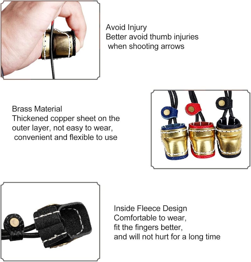 DEWIN Archery Thumb Ring Handmade Brass Leather Finger Guard Adjustable Traditional Thumb Ring Mongolian Finger Protector for Traditional Bow Shooting (Black) - Image 4